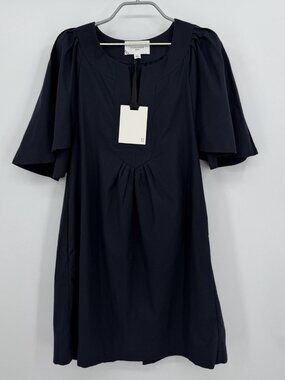 Pomander Place by Tuckernuck Deep Navy Finley Flutter Sleeve Dress Linen size XS